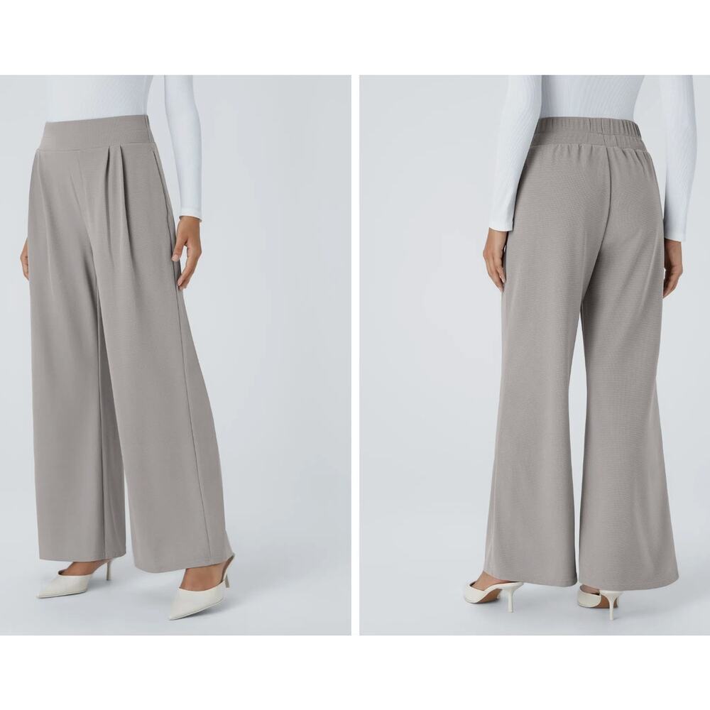 Halara Flex High Waist Pleat Gray Pants Wide Leg Micro Waffle Work sz XS Petite